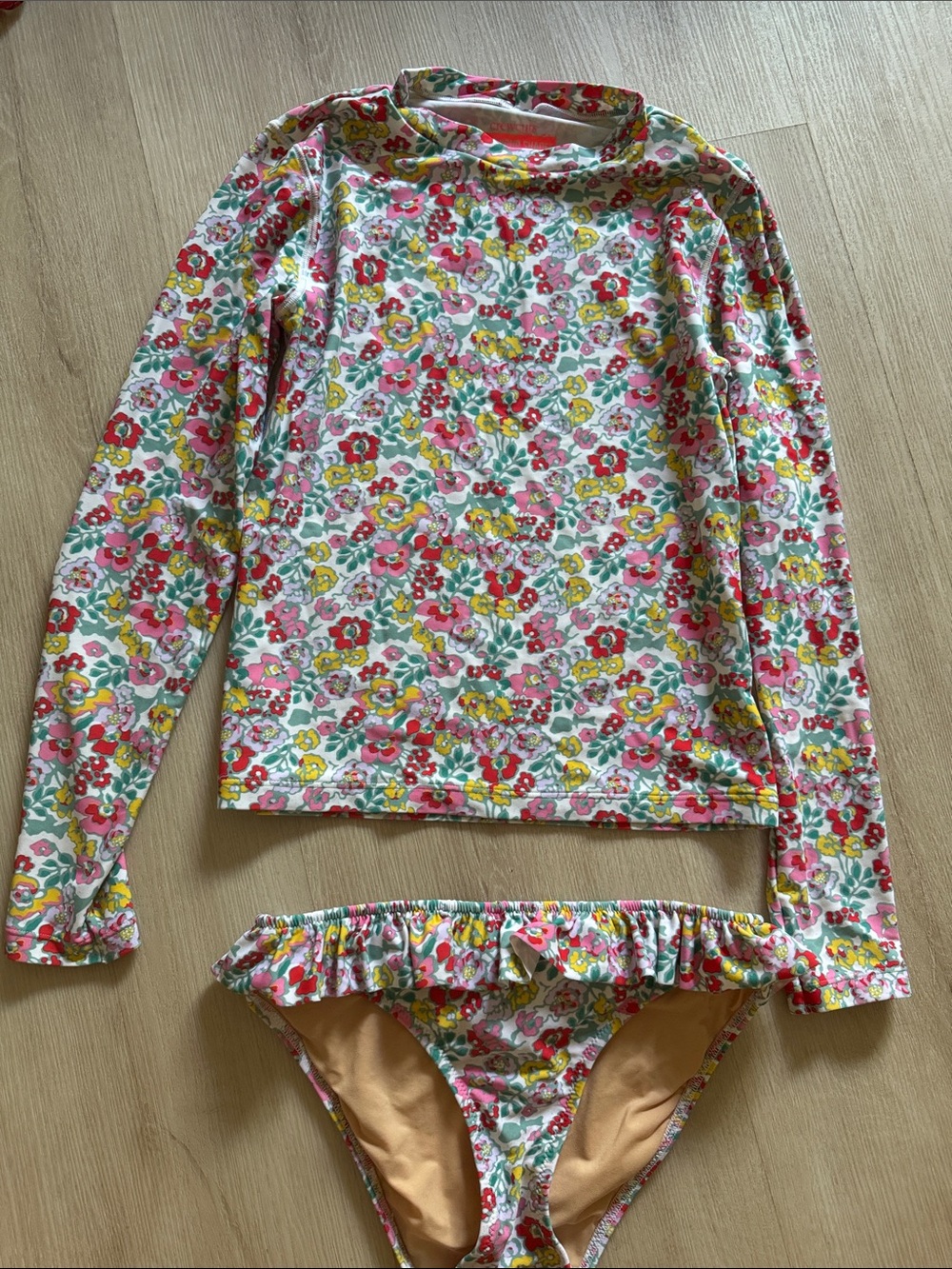 Crewcuts Floral Long-Sleeve Rashguard Swim Set - Pink, Yellow & Green